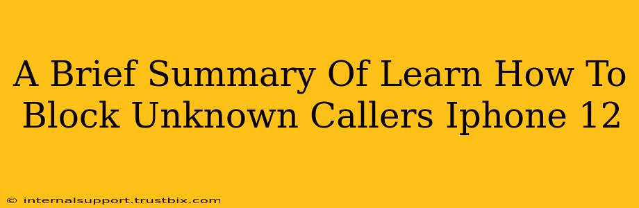 A Brief Summary Of Learn How To Block Unknown Callers Iphone 12