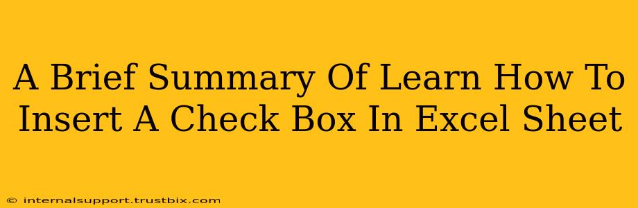 A Brief Summary Of Learn How To Insert A Check Box In Excel Sheet