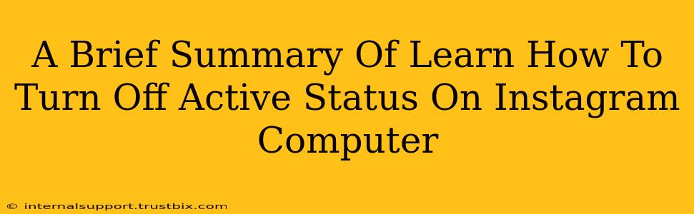 A Brief Summary Of Learn How To Turn Off Active Status On Instagram Computer
