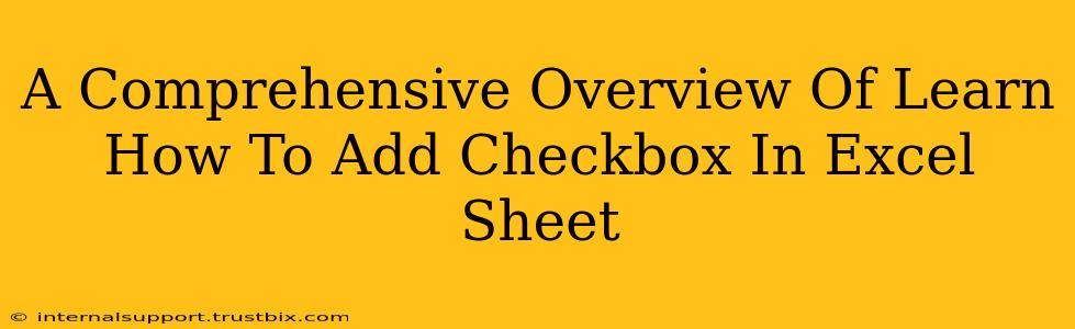 A Comprehensive Overview Of Learn How To Add Checkbox In Excel Sheet