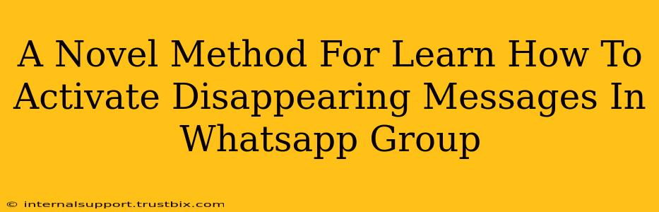 A Novel Method For Learn How To Activate Disappearing Messages In Whatsapp Group