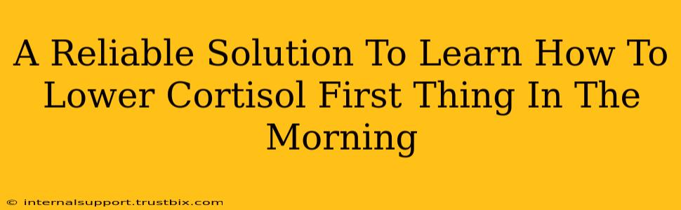 A Reliable Solution To Learn How To Lower Cortisol First Thing In The Morning