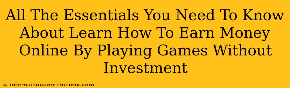 All The Essentials You Need To Know About Learn How To Earn Money Online By Playing Games Without Investment