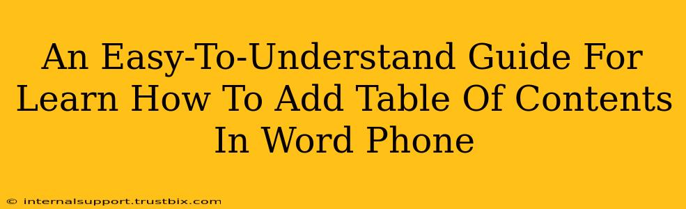 An Easy-To-Understand Guide For Learn How To Add Table Of Contents In Word Phone