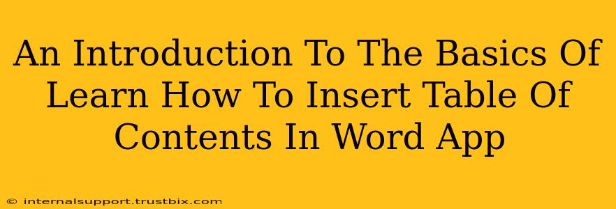 An Introduction To The Basics Of Learn How To Insert Table Of Contents In Word App