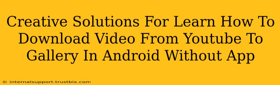 Creative Solutions For Learn How To Download Video From Youtube To Gallery In Android Without App