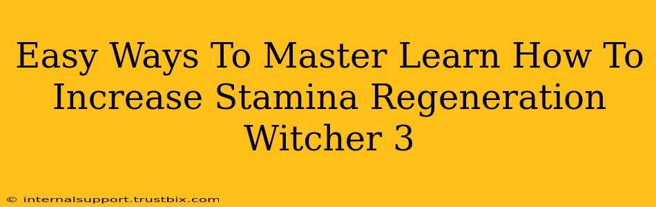 Easy Ways To Master Learn How To Increase Stamina Regeneration Witcher 3