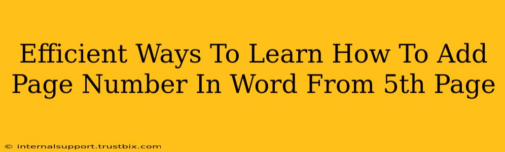 Efficient Ways To Learn How To Add Page Number In Word From 5th Page