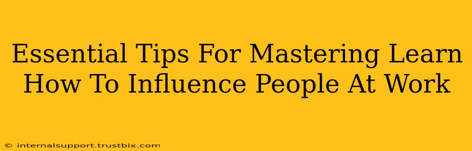 Essential Tips For Mastering Learn How To Influence People At Work