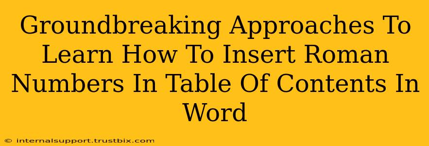 Groundbreaking Approaches To Learn How To Insert Roman Numbers In Table Of Contents In Word