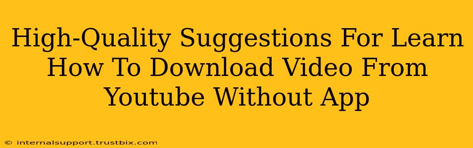 High-Quality Suggestions For Learn How To Download Video From Youtube Without App