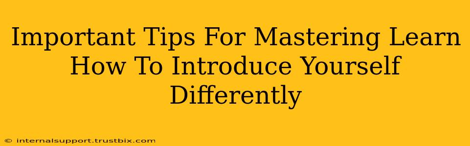 Important Tips For Mastering Learn How To Introduce Yourself Differently