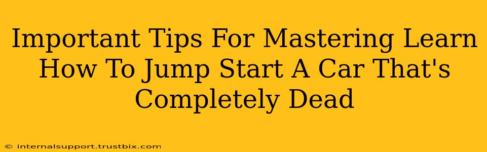 Important Tips For Mastering Learn How To Jump Start A Car That's Completely Dead