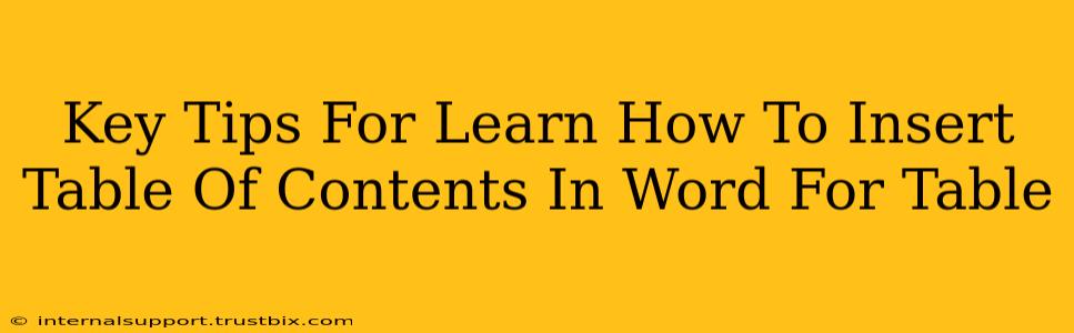 Key Tips For Learn How To Insert Table Of Contents In Word For Table