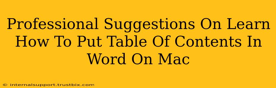 Professional Suggestions On Learn How To Put Table Of Contents In Word On Mac