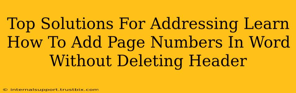 Top Solutions For Addressing Learn How To Add Page Numbers In Word Without Deleting Header