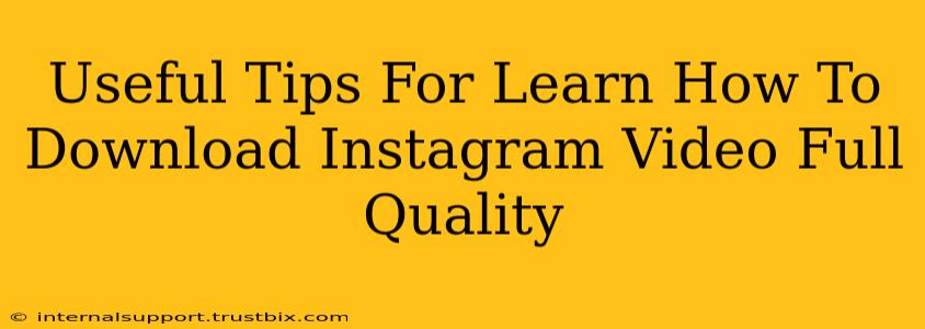 Useful Tips For Learn How To Download Instagram Video Full Quality