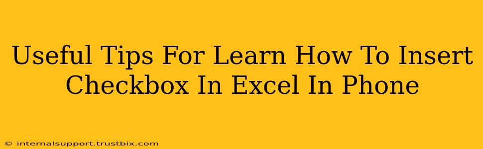 Useful Tips For Learn How To Insert Checkbox In Excel In Phone